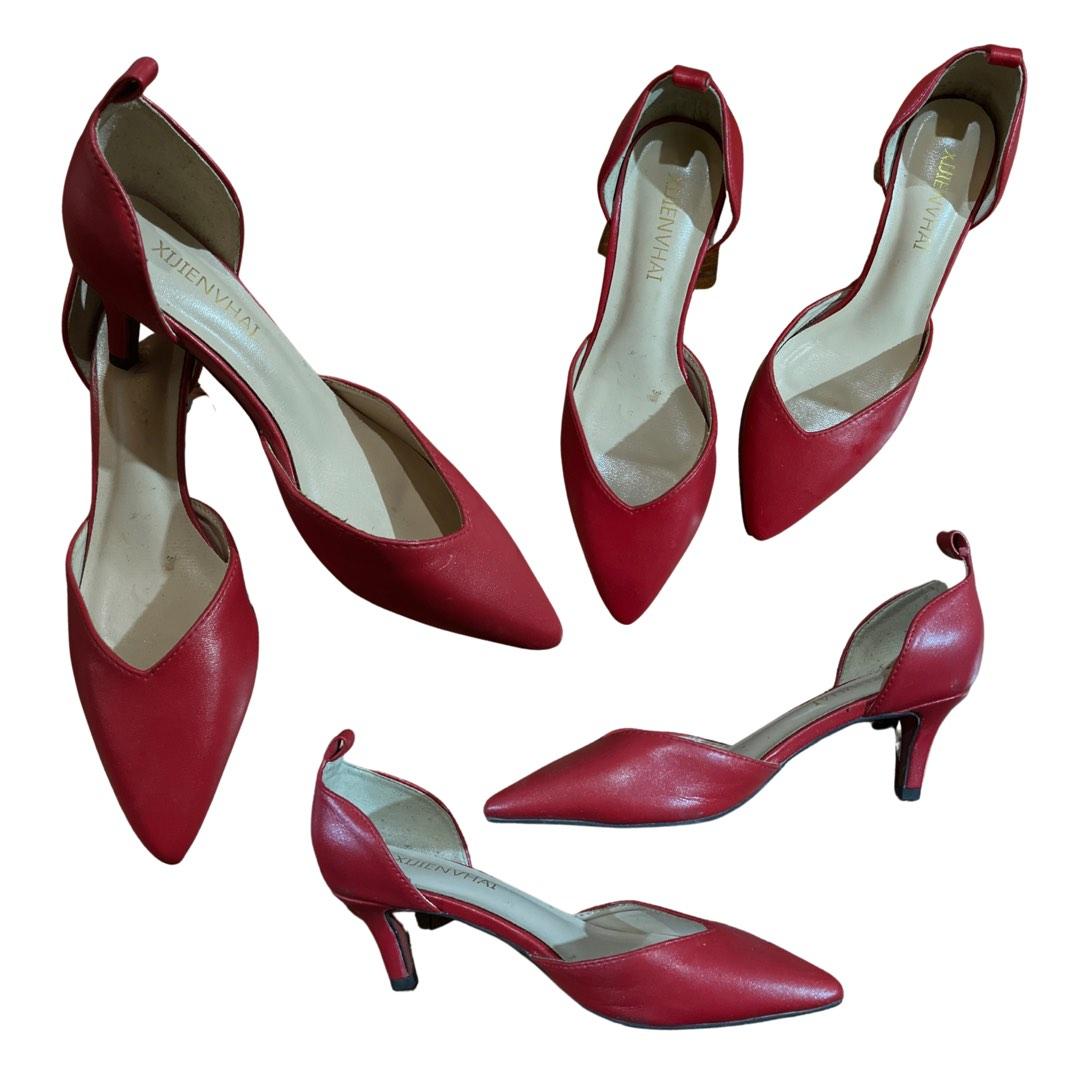 Red Kitten Heels, Women's Fashion, Footwear, Heels on Carousell