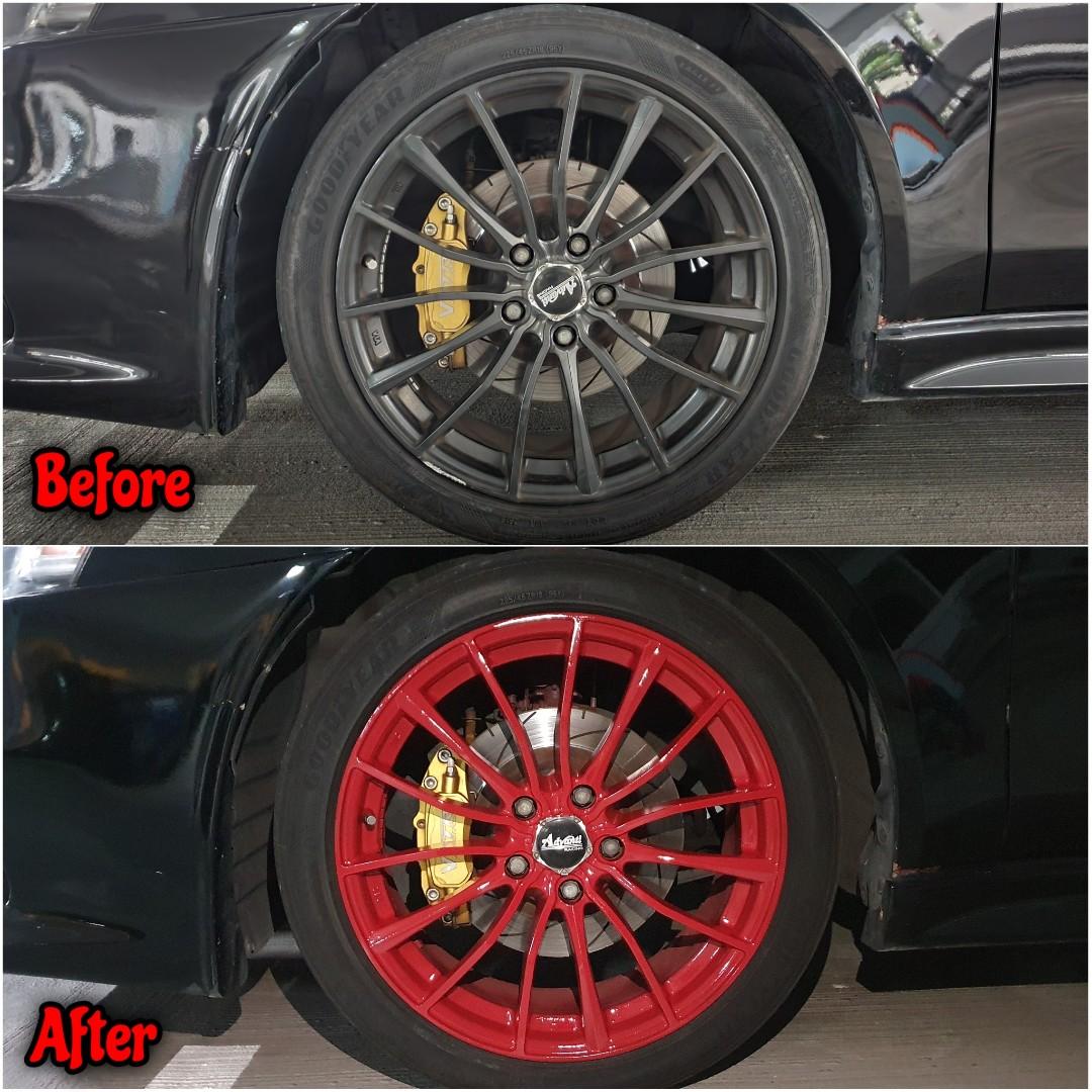 Gloss Red Rims Spray Paint Service On (Mitsubishi Lancer EX), Car