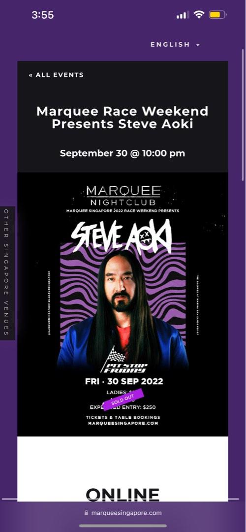 Steve Aoki Marquee Male Ticket, Tickets & Vouchers, Event Tickets on