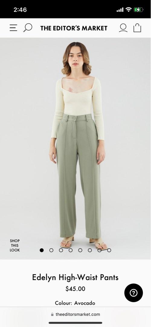 the editor's market edelyn high-waist pants in avocado, Women's