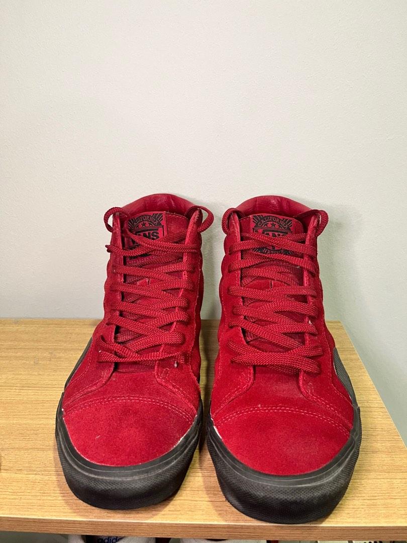 Red suede vans high tops online