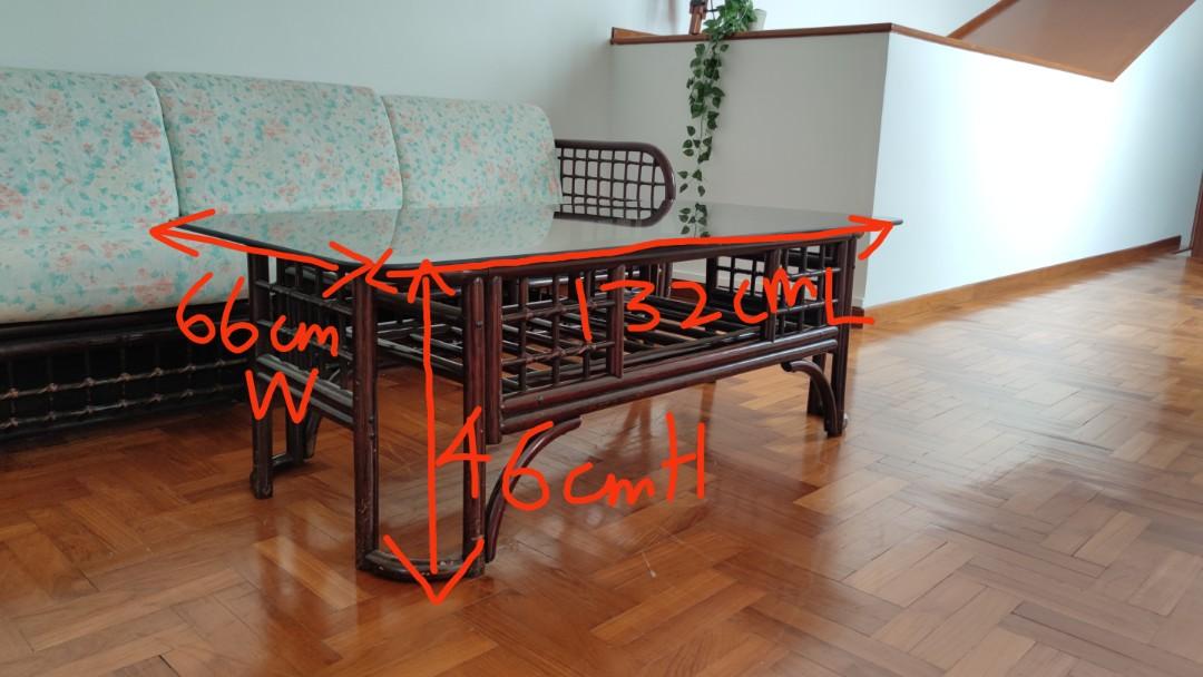 Vintage rattan sofa and coffee table set, Furniture & Home Living