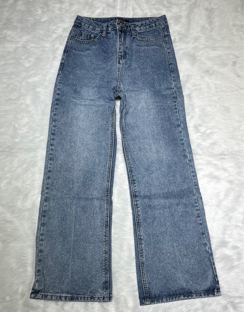 Women's Blue Solid Wide Leg Jeans