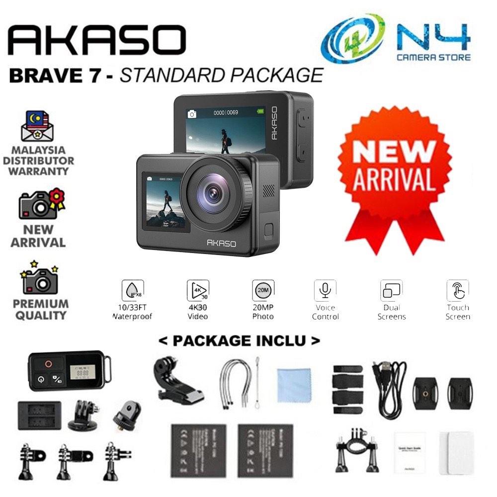 AKASO Brave 7 4K30FPS 20MP WiFi Action Camera with Touch Screen IPX8 33FT  Waterproof Camera EIS 2.0 Zoom Support External Mic Voice Control with 2X  1350mAh Batteries Vlog Camera 