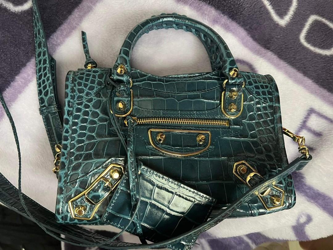 Authentic BALENCIAGA City mini shoulder bag Croc-effect leather