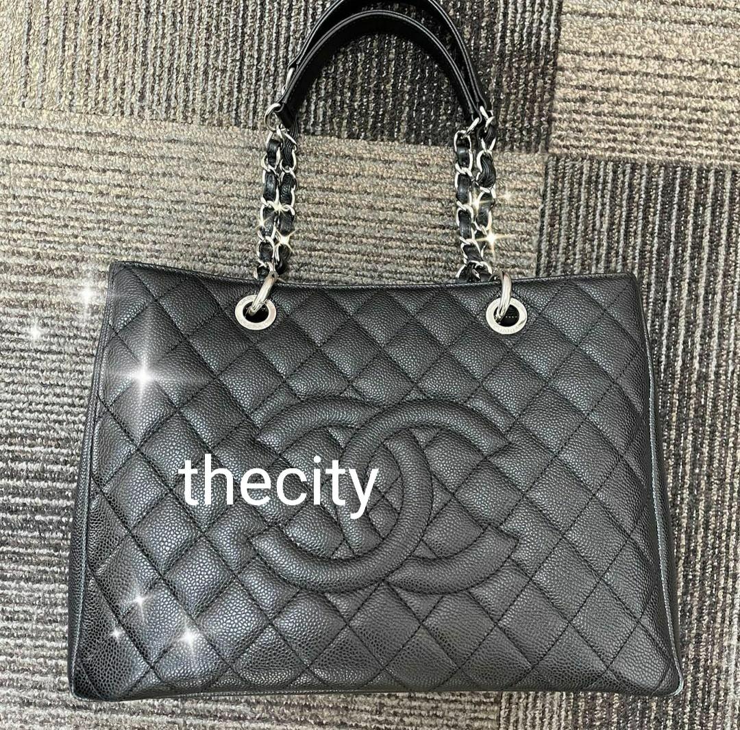 AUTHENTIC VINTAGE CHANEL GST GRAND SHOPPING TOTE - BLACK - SILVER HARDWARE  - CAVIAR LEATHER - WITH HOLOGRAM STICKER & AUTH CARD - WITH JAPAN STORE