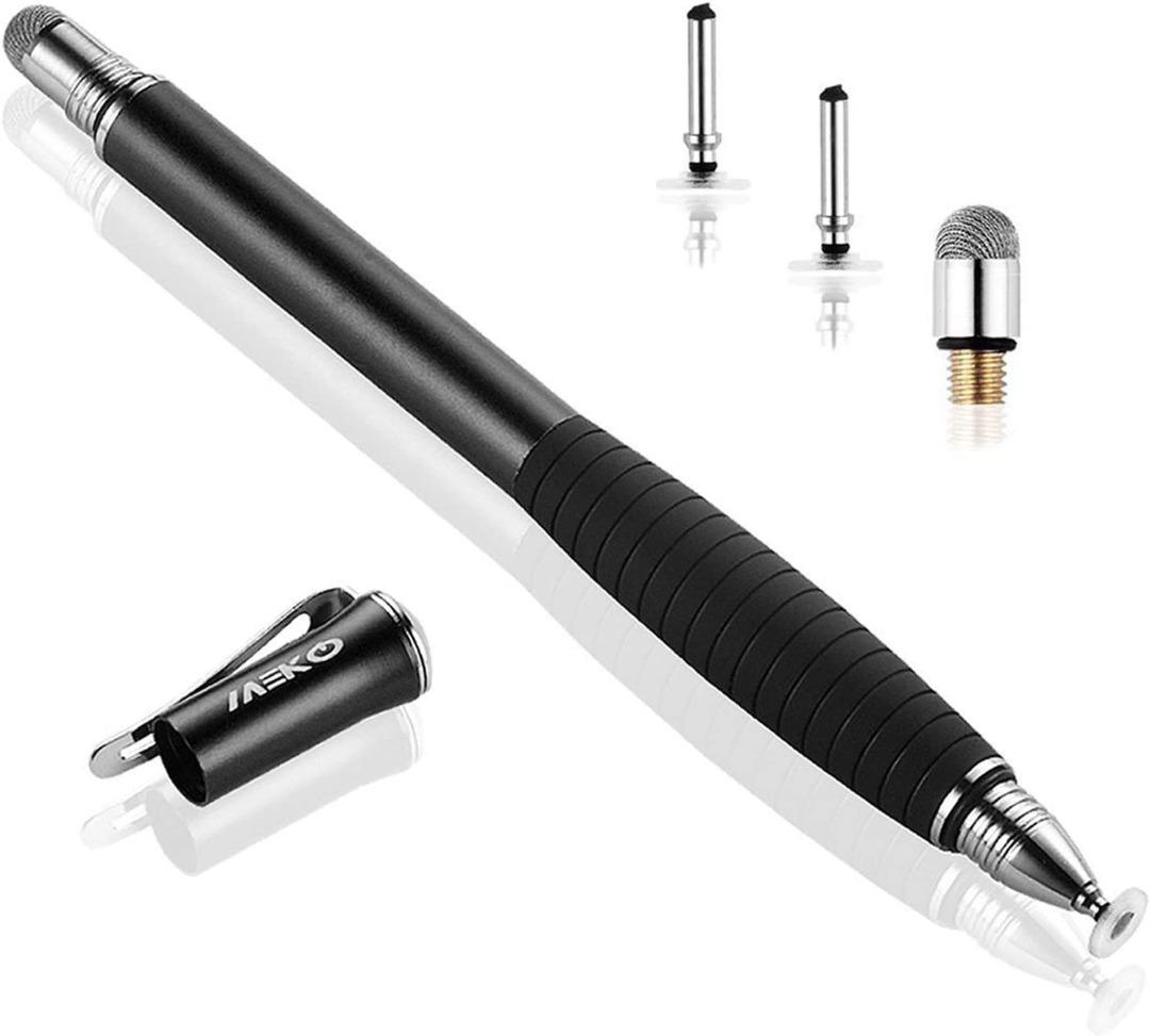 iPhone Black+Black Samsung and Other Android Tablets- Stylus Pen Capacitive Stylus Compatible for iPad Pro/Mini/Air Ciscle 2 in 1 Touch Screen Stylus with Hybrid Fiber Tip and Fine Point Disc Tip 