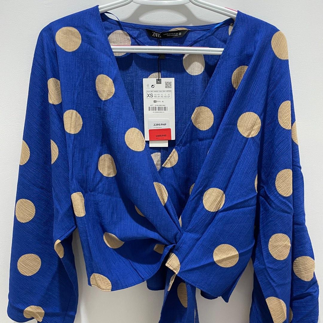 BNWT ZARA Polka Dot Wrap Top, Women's Fashion, Tops, Blouses on Carousell