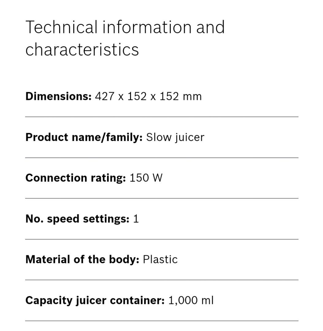 Bosch slow juicer and spare parts, TV & Home Appliances, Kitchen