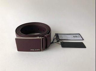 BRANDNEW PRADA SAFFIANO BELT Size110  Unisex 30mm Belt Granato -Designer Colour Saffiano Lux Leather  Covered Metal Buckle  Metal Lettering Logo Size 110cm or 44” Comes with Tag, Dustbag  And Paperbag