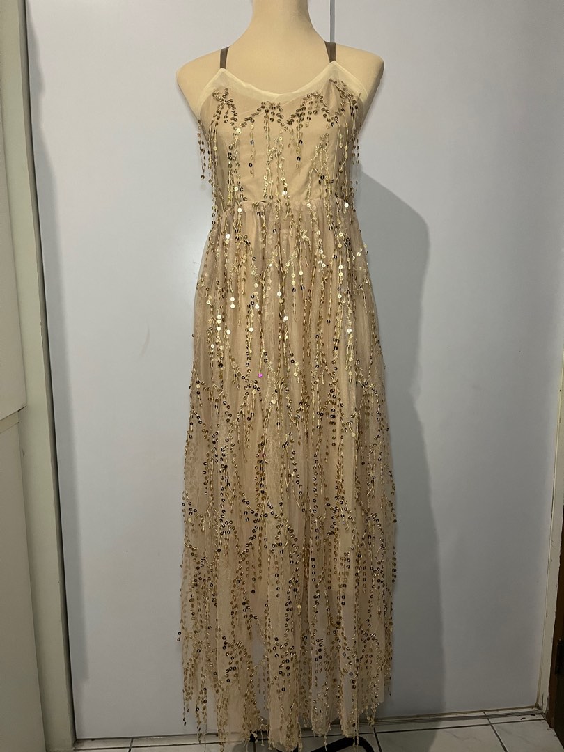 Champagne Sequin gown dress /xl