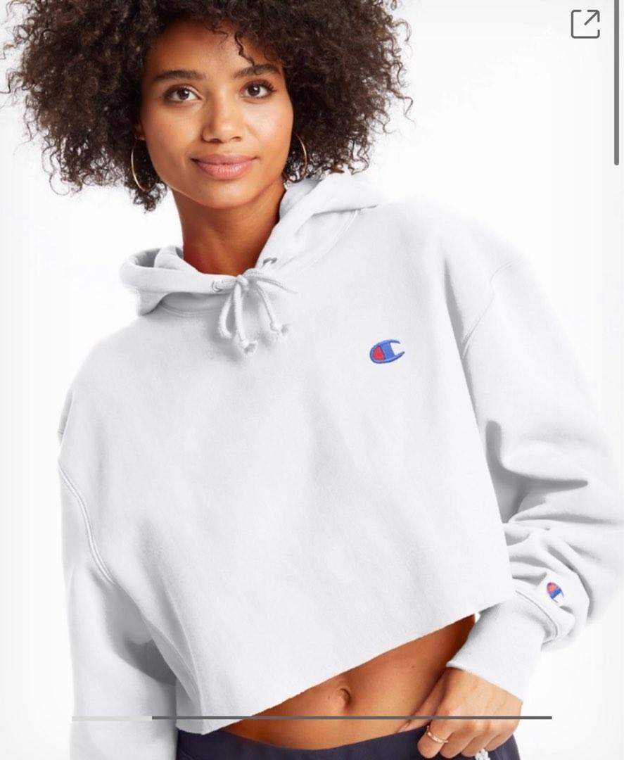 CHAMPION REVERSE WEAVE CROPPED CUT OFF HOODIE C LOGO Women s
