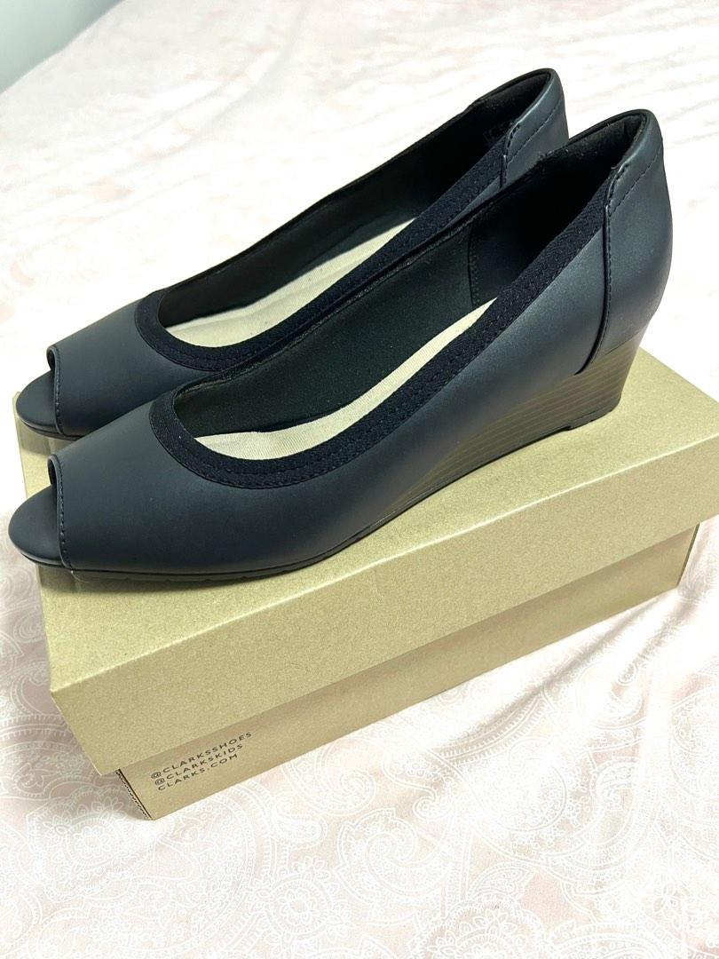 Clarks black wedge shoes hotsell