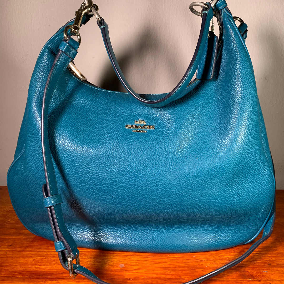 COACH Harley Pebbled Leather Hobo Shoulder Crossbody Bag F38259 in Atlantic Blue
