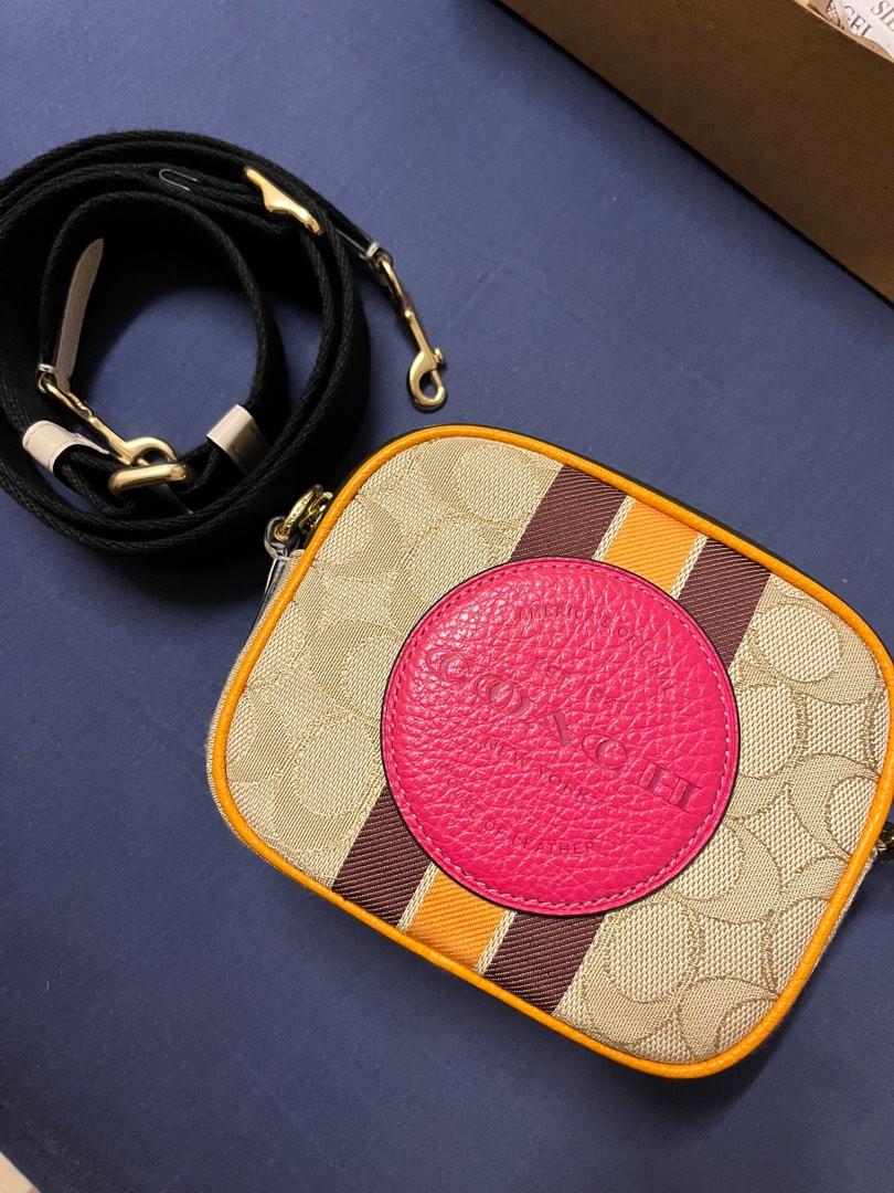 Mini dempsey camera bag in signature jacquard discount with stripe and coach patch