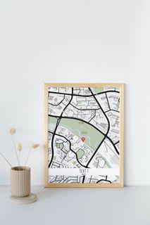 DIGITAL PRINT: First New Home Gift for Couple Monochrome Map Poster