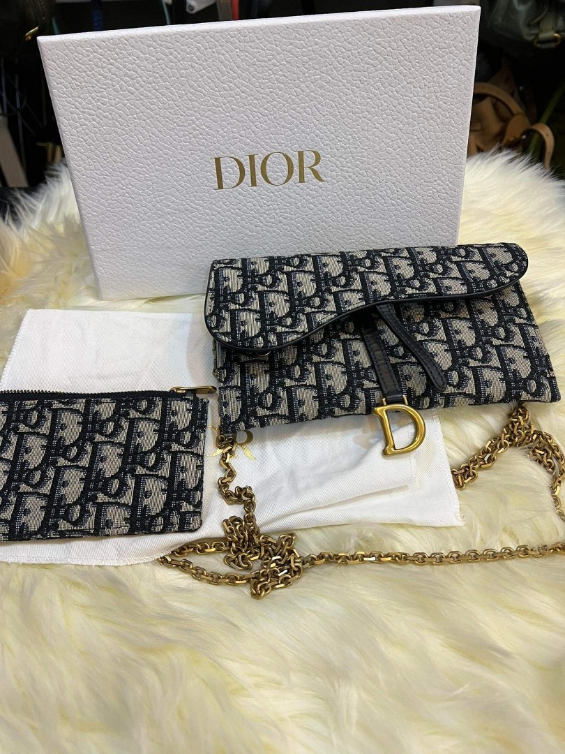 Dior Saddle Long Wallet w/ chain, Luxury, Bags & Wallets on Carousell