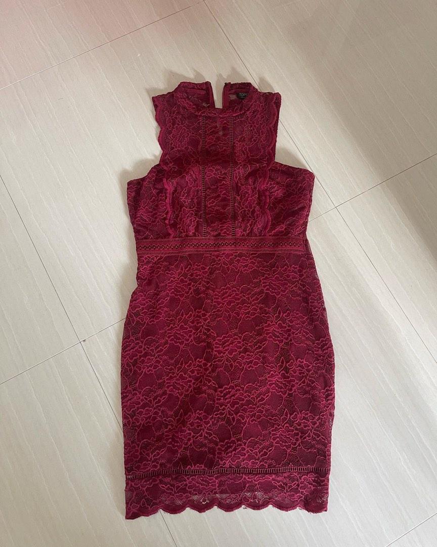 Excellent condition Topshop lace maroon dress - chest 38 uk 12 stretch  P1,300, Women's Fashion, Dresses & Sets, Dresses on Carousell