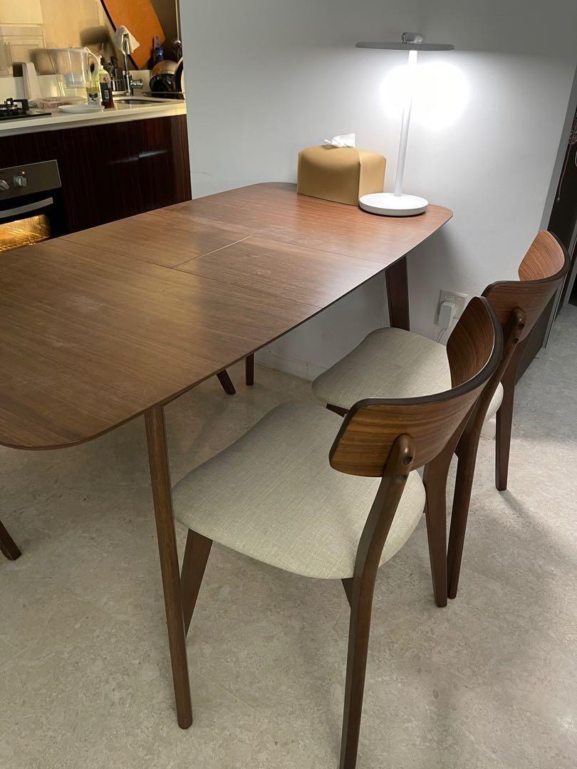 Expandable dining table + 2 chairs + long bench, Furniture & Home ...