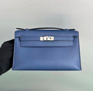 Hermes Kelly Mini Pochette Swift Bleu Brighton Palladium Hardware