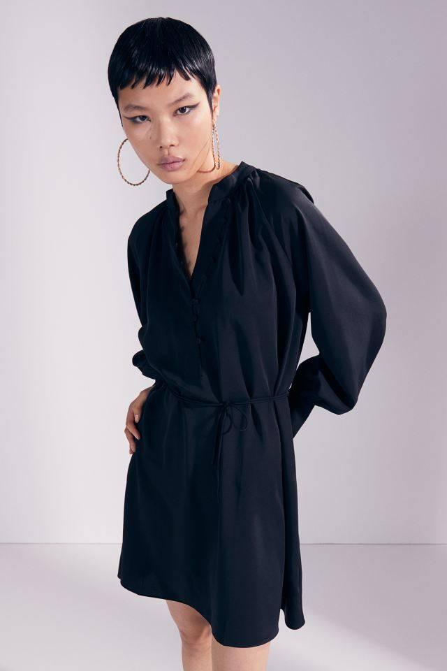 h&m tie belt dress black