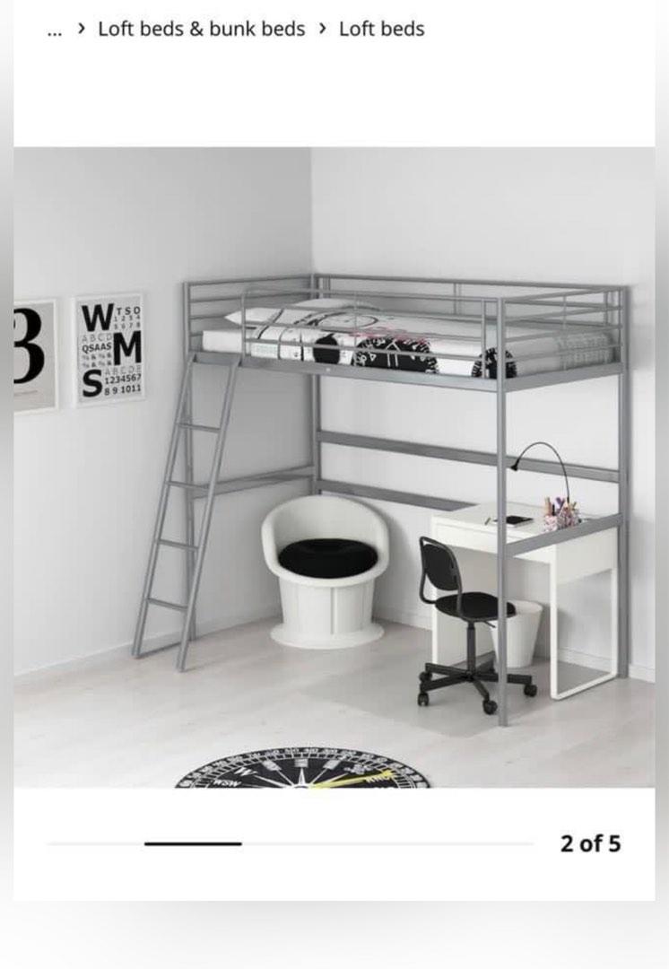 IKEA Svarta Loft Bed Frame with desk top, Furniture & Home Living, Furniture, Bed Frames