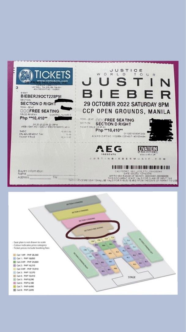 Justin Bieber World Tour PH Concert ticket, Tickets & Vouchers, Event