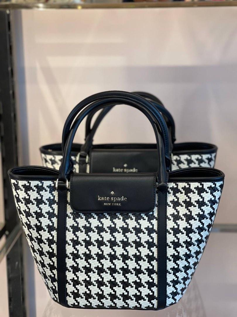 kate spade, Bags, Kate Spade Cruise Houndstooth Patterned Straw Medium  Tote Crossbody Black Nwt