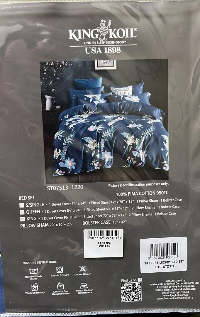 King Koil Pure Luxury King Bedset Pima Cotton 950TC, Furniture & Home