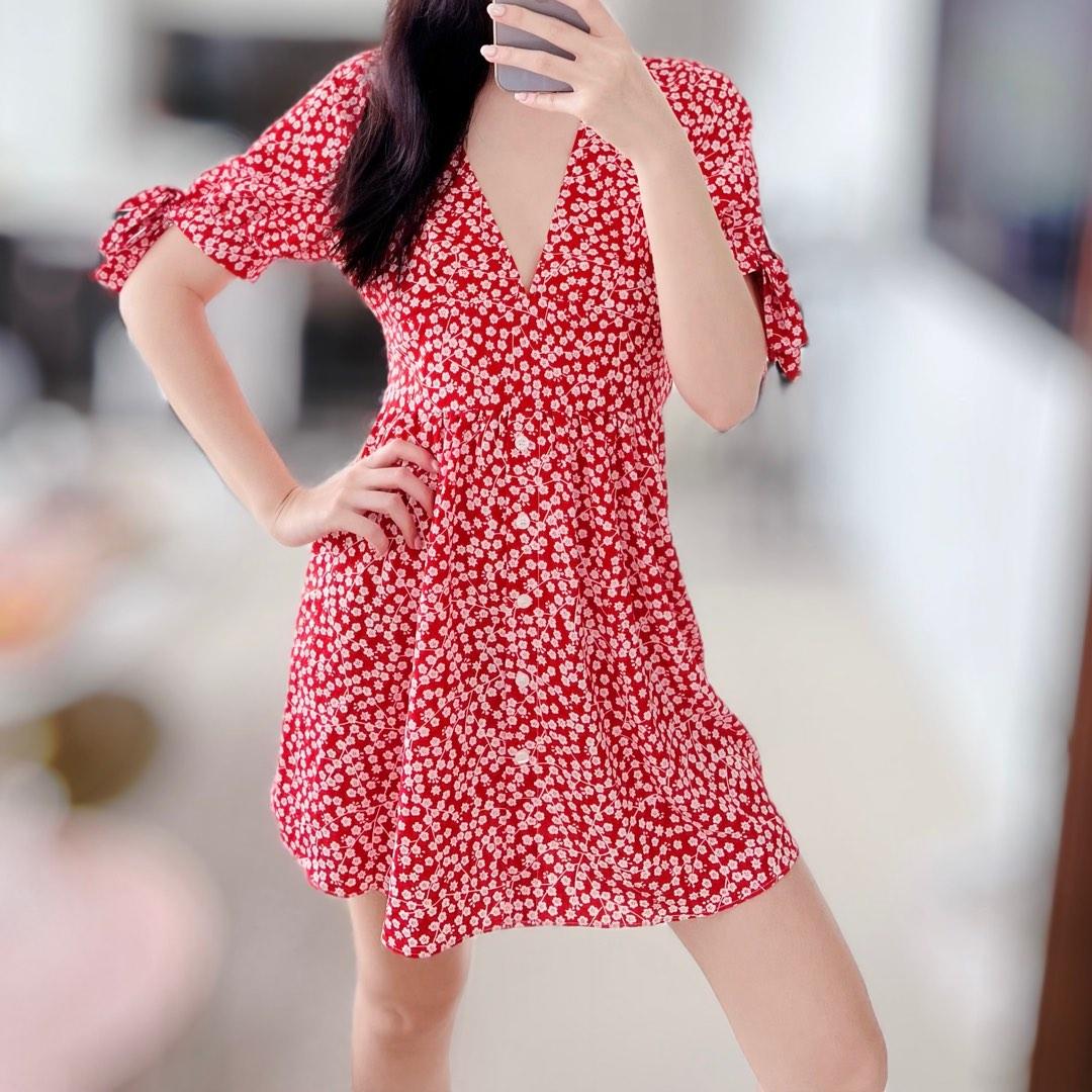 open lace back dress Leslie Red Puff Sleeve Short Dress | Women's Clothing