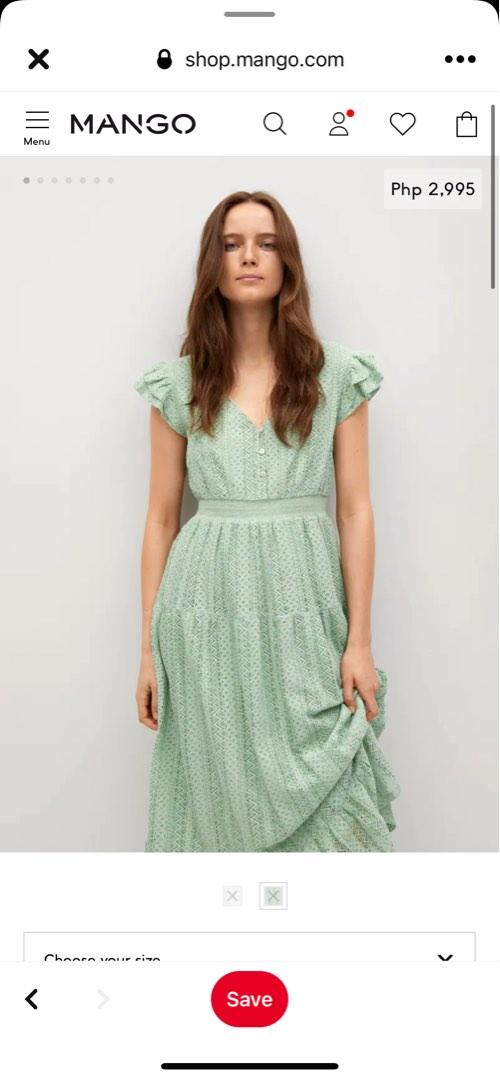 Mango Maxi Mint Green Eyelet Dress, Women's Fashion, Dresses & Sets