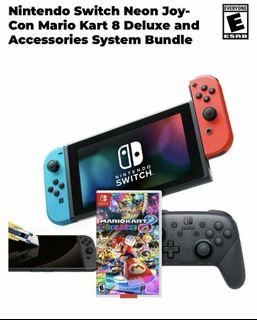 Nintendo Switch Neon Joy-Con Mario Kart 8 Deluxe and Accessories System Bundle