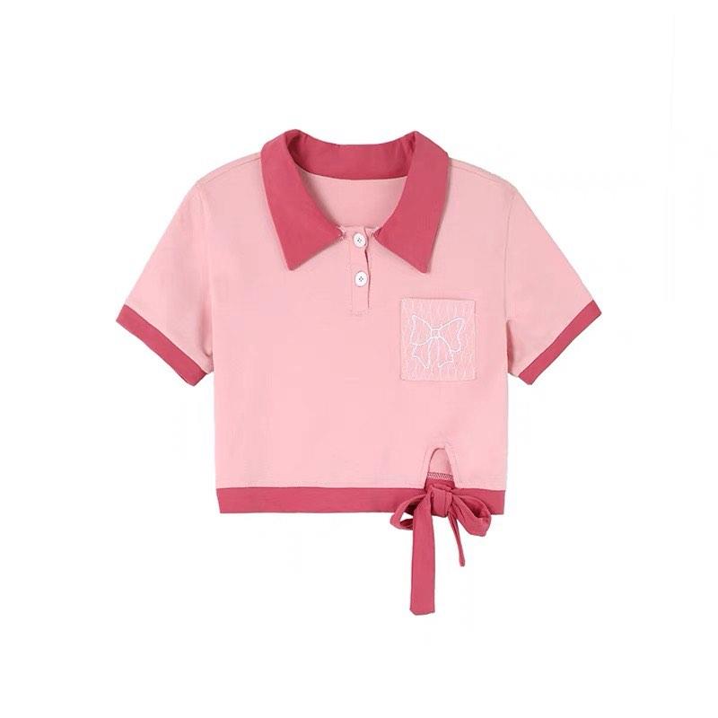 Pink Polo Crop Top, Women's Fashion, Tops, Shirts on Carousell
