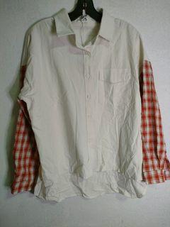 Plus size white+red lattice long blouse