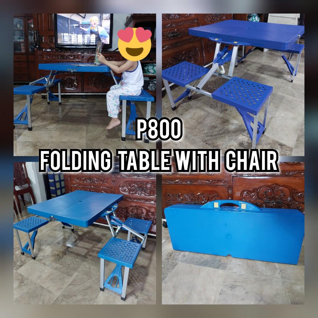 Pre loved FOLDING TABLE WITH CHAIRS, Furniture & Home Living