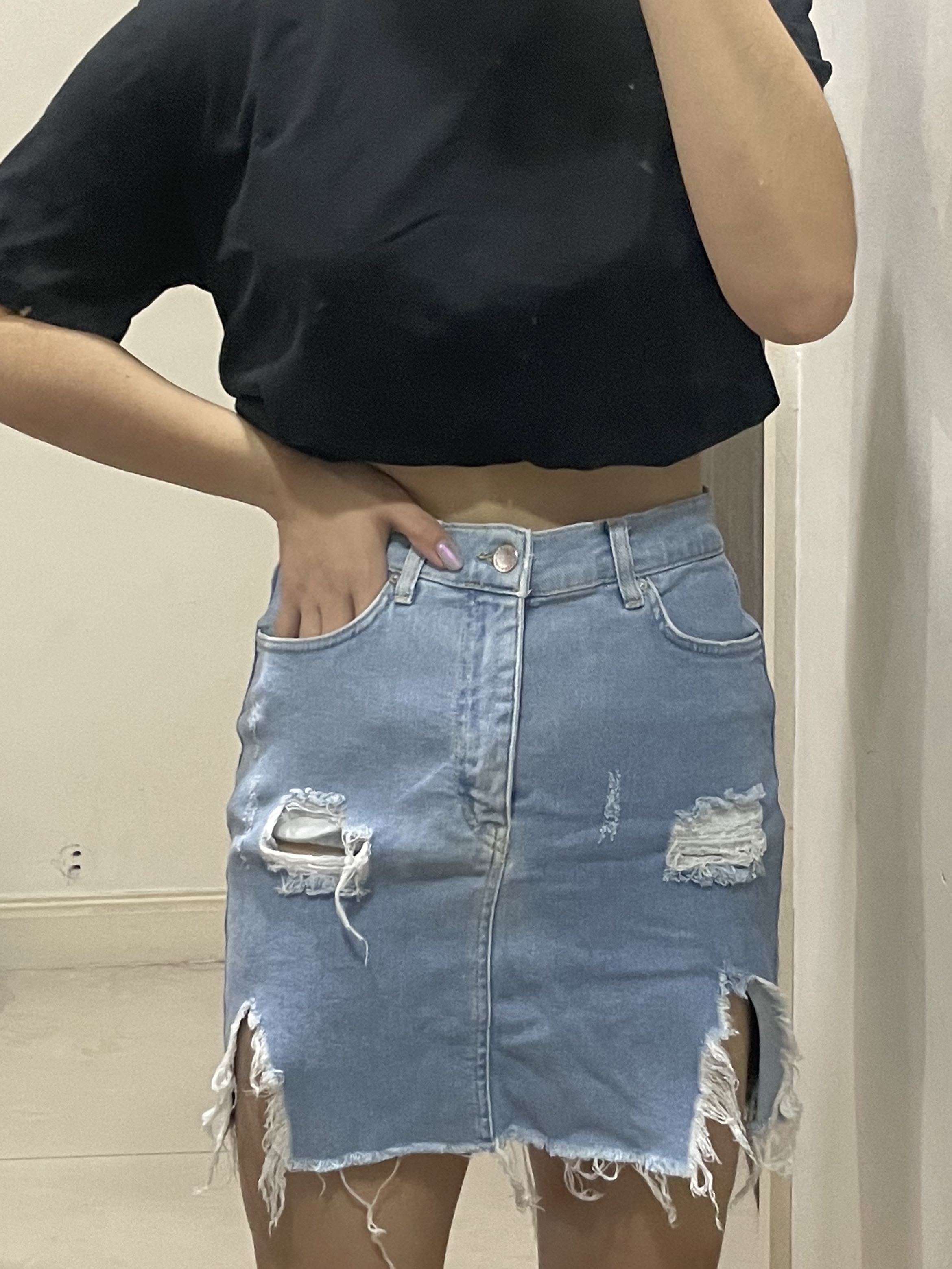 Pull and bear ripped new arrivals denim skirt