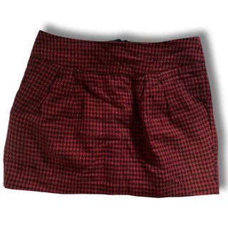 Red & Black Houndstooth Mini Skirt