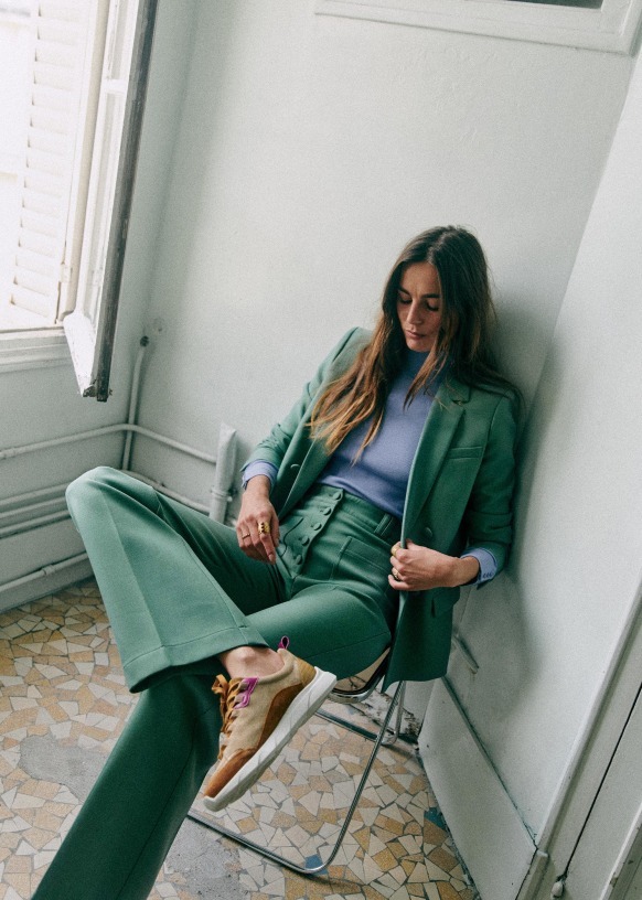 SEZANE Chuck High Waist Wide Leg Pants Green Trousers XS