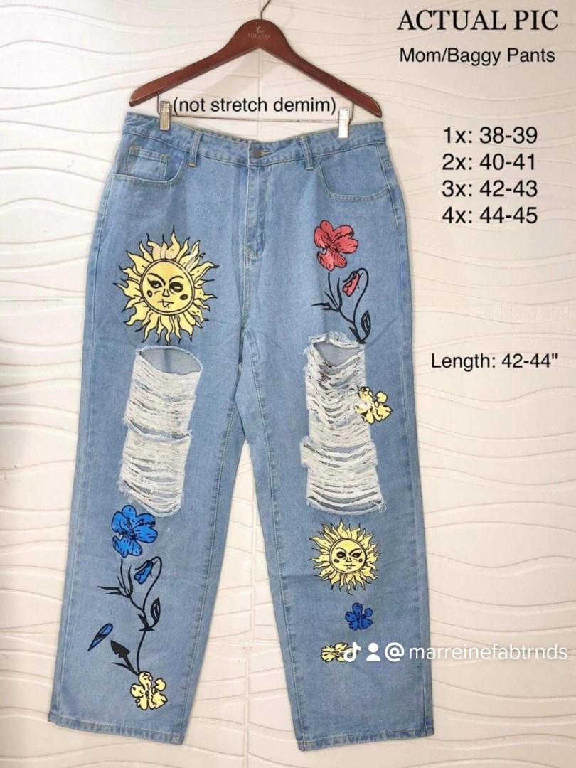 Floral Print Ripped Straight Jeans, Loose Fit High Waist, 48% OFF