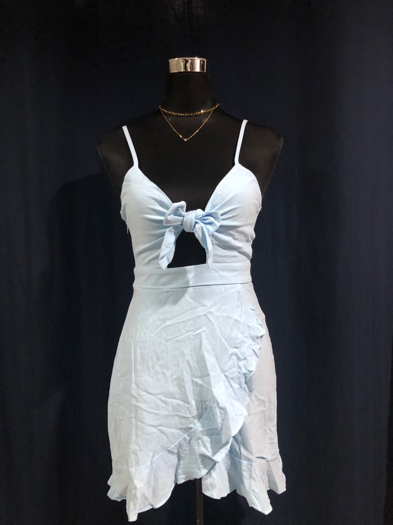 Sky Blue ribbon mini dress Women #39 s Fashion Dresses Sets Dresses on