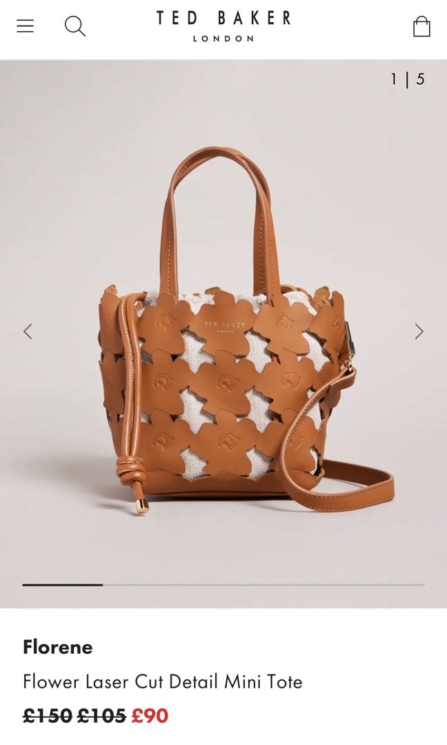 TED BAKER mini tote bag flower laser cut detail, Women's Fashion, Bags