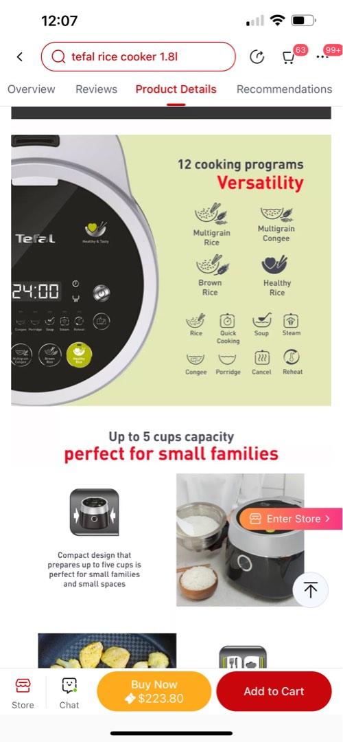 Tefal lower GI rice cooker (1L), TV & Home Appliances, Kitchen