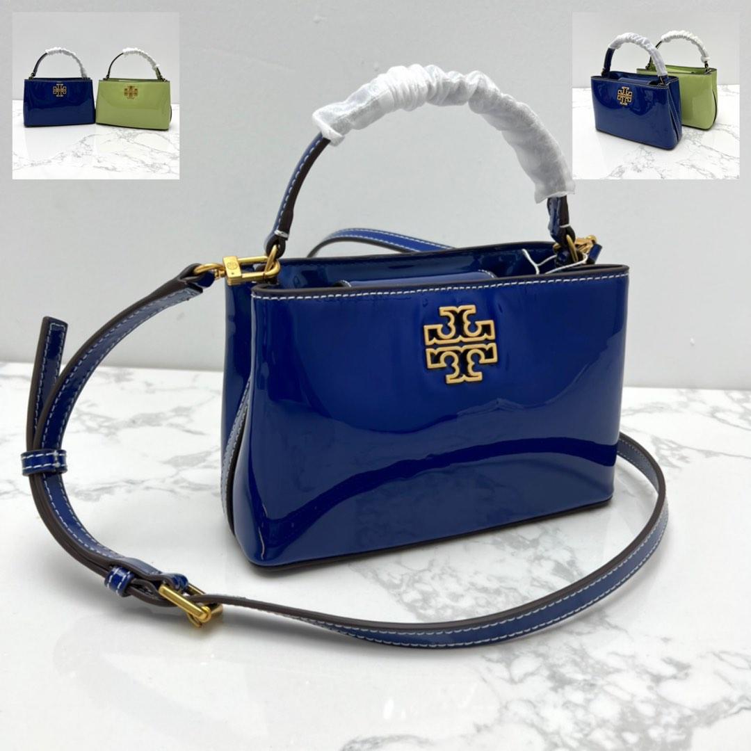 TORY BURCH Britten Patent Micro Satchel Bag 139259 Mazarine/Mint Green,  Women's Fashion, Bags & Wallets, Cross-body Bags on Carousell