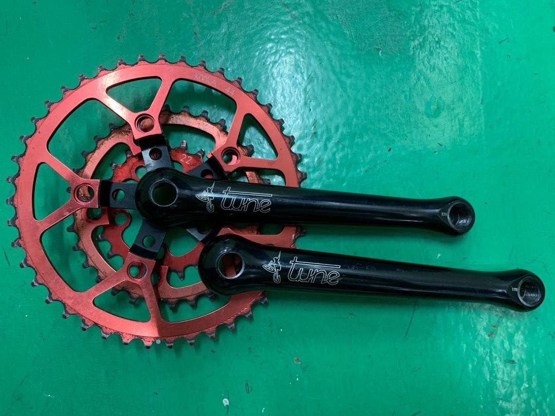Tune Fast Foot black 175mm MTB CNC cranks with KOOKA 44 32 22 red triple chainrings