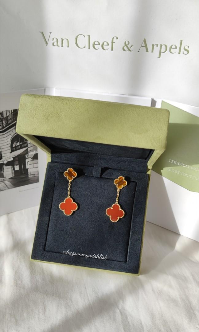 Lot - VAN CLEEF & ARPELS 18K Gold, Tiger's Eye, and Carnelian 'Magic  Alhambra' Earrings