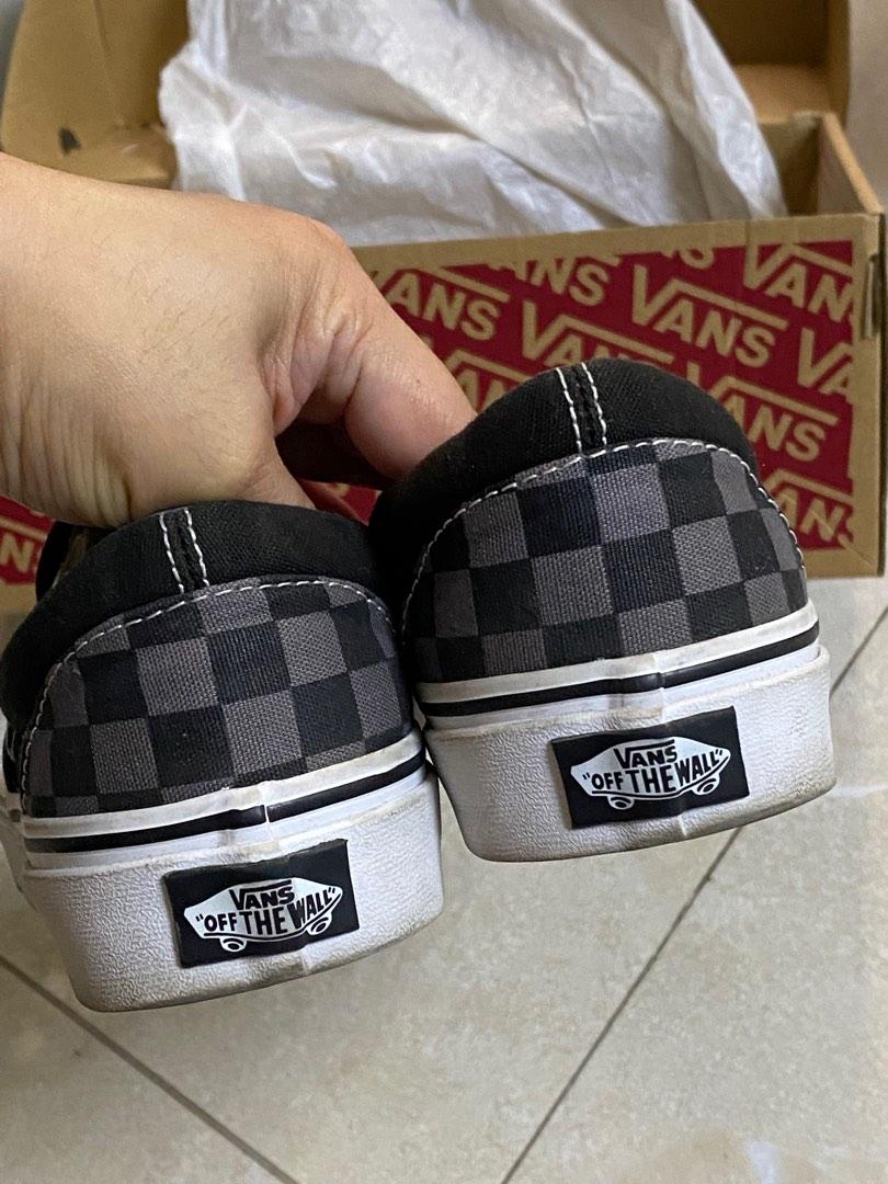 womens checkered slip on vans