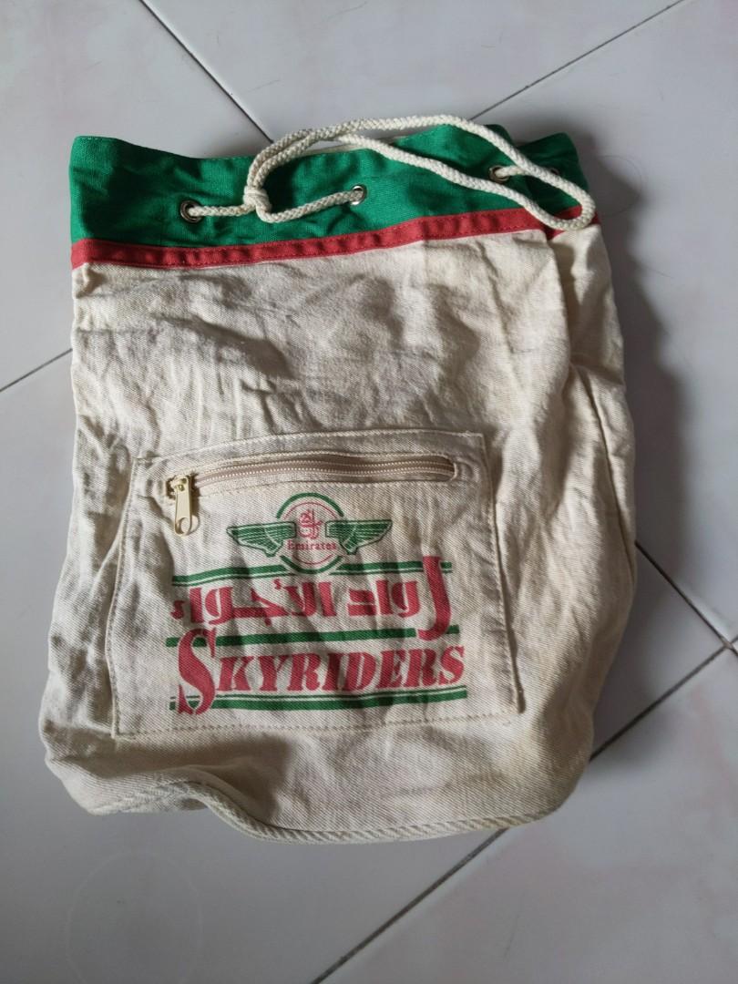 Vintage Emirates Drawstring Duffle Backpack, Women's Fashion, Bags