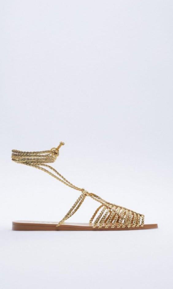 Zara Woven Gold Tie Ankle Sandals Women s Fashion Footwear
