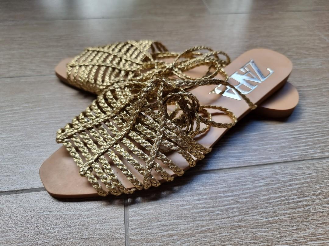 Gold woven sandals sale