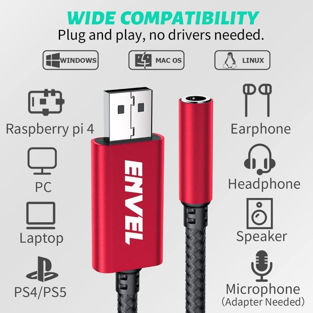 [1188] ENVEL USB to 3.5mm Audio Jack Adapter(20cm), Bu…
